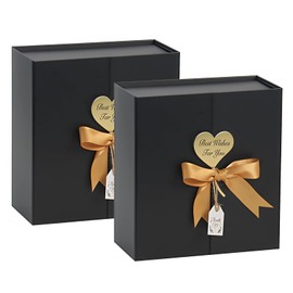 CHARMGIFTBOX Gift Boxes with Lids, 9 x 9 x 3 inch, Set of 2, Small Black Gift Box with Bow, Fancy Wrapping Paper Boxes for Festival, Anniversary, Groomsmen, Proposal,