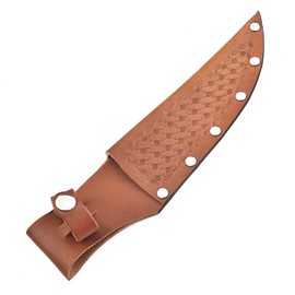 Genuine Leather Knife Sheath for Fixed Blade 6 Inch Knives - Brown Basket Weave Sheaths with Belt Holder