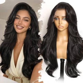Eawwii Black 13×4 Lace Front Glueless Wigs for Women， Synthetic Wigs 26IN
