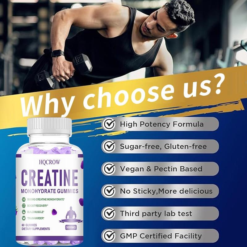 HQCROW Creatine Monohydrate Gummies - Mixed Berry, Vitamin B6 &