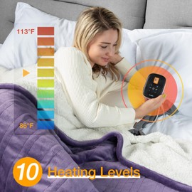 WOOMER Electric Heated Blanket Queen Size, Soft Flannel Fast Heating Blanket with Multi-Color Option, 84"x 90", 10 Heating Levels & 0.5-12H Auto Off, Over-Heat Protection