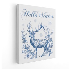 Blue Winter Wall Decor, Hello Winter Reindeer Wall Art Prints, Farmhouse Winter Decor, Winter Home Decor, Rustic Winter Decor, Winter Pictures Wall Decorations for Home, 11x14 Inch Framed