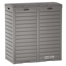 EAST OAK 76 Gallon Outdoor Trash Can | Waterproof Resin Garbage Can with Tiered Lid & Drip Tray | Outside Trash Bin for Patio | Kitchen, Backyard & Deck | Gray Color