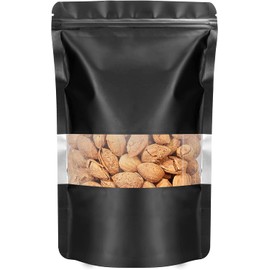 XFXIA 100 Pack Mylar Bags - Smell Proof, Foil Ziplock Bags with Window, Resealable Stand Up Packaging Pouch for Food Storage, Candy, Cookie, Bath Salts (4.72 * 7.87in, Black)