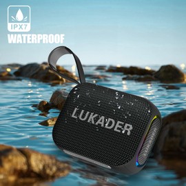 LUKADER Mini Bluetooth Shower Speaker with Lights, IPX67 Waterproof Portable Wireless Outdoor Speaker for Patio,Garden,Camping,Bathroomr,Travel,Bike,Party, for Adults Teens Women Men - Black