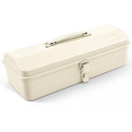 ZXTDBMBB milky white portable metal tool box Hip Roof Style with Metal Latch Closure Tool Chest for Household Workshop Car,14.2"