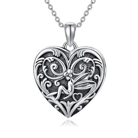 SOULMEET Heart Shaped Fairy Locket Necklace That Holds 2 Pictures Photo Flower Family Locket Pendant Sterling Silver Custom Jewelry for Family (Locket only)