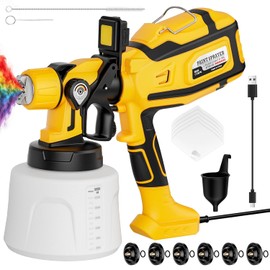 Paint Sprayer for House Painting, Paint Sprayer with 1000W Powerful Copper Motor, 1400ml (47oz) Container, 6 Brass Nozzles & LED Light, Easy to Clean for House, Fence, Furniture, DIY, Garden, Walls