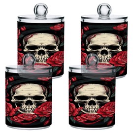 Zhirexin Skull Red 4PCS Airtight Transparent Plastic Storage Jar, Food Storage Container Glass, Can Store Candy, Salt, Coffee Beans, With lid, Easy To Use