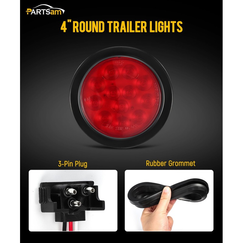Partsam 6Pcs 4 Inch Round LED Trailer Tail Lights Kit