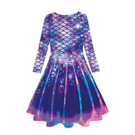 Funnycokid Girls Mermaid Dress Kids Long Sleeve Birthday Size 10 12 Twirl Outfit Clothes 10-13 Years Purple
