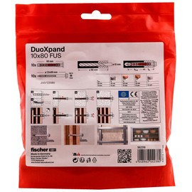fischer DuoXpand 10 x 80 FUS, High-Quality Universal Dowel with Hex Screw & Moulded U Washer (Pack of 10), Dowels for Strong Hold, Ideal for Porous Building Materials & Close to Edge Anchors