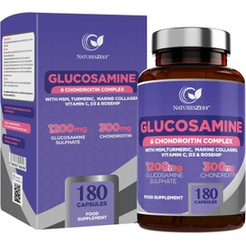 Glucosamine and Chondroitin High Strength Capsules – Glucosamine Complex with MSM, Vitamin C, Rosehip, Turmeric Curcumin & Marine Collagen – 180 Capsules – Made in the UK by Natures Zest