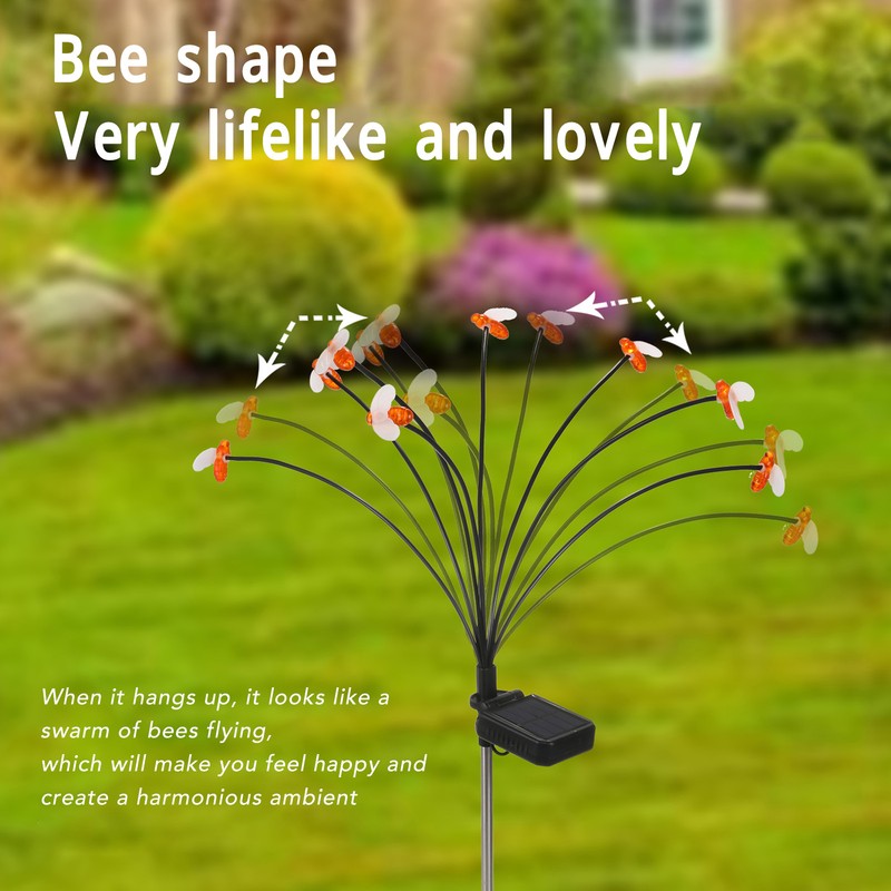 2Set Solar Bee Garden Lights IP65 Waterproof 8 LED Decorative