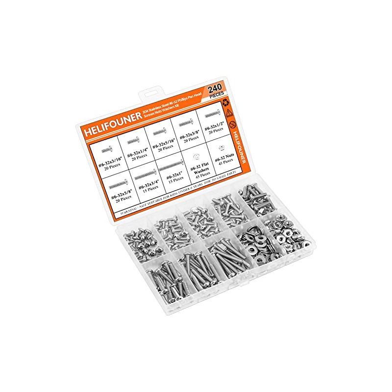 240 Pieces #6-32 Phillips Pan Head Machine Screws Nuts Washers