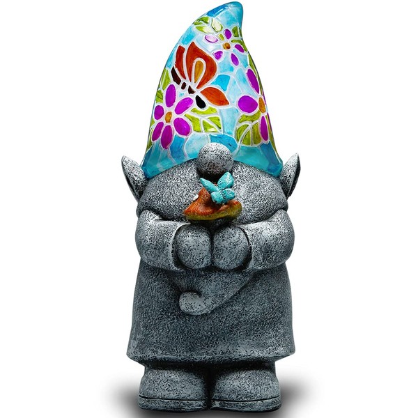 Yiosax Easter Outdoor Garden Decor-Larger Luminous Gnomes Satues with Solar Powered Lights Christmas Funny Knomes for Patio Yard Lawn Porch Ornament Decorations Gift(11.97" Tall)
