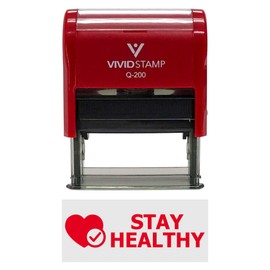 Vivid Stamp Stay Healthy Medical Self-Inking Rubber Stamps (Red Ink) - Q-200