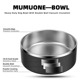 MUMUONE Stainless Steel Dog Bowls for Large Dogs,64 oz Dog Bowls for Food and Water,Double Wall Dog Bowls for Medium Dogs,Black