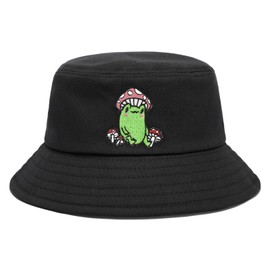 Cute Frog Hat Mushroom Hat Adult Cotton Fisherman Cap Funny Hat Packable Sun Hat Black Bucket Hat for Men Women Girls