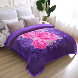 JYK Soft Korean Mink Blanket, 5.7 LB Fleece King 83'' x 91'' - 2 Ply Reversible 520GSM Super Soft Plush, Thick, Warm Bed Blanket for Autumn Winter - Rose/Camellia