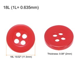 sourcing map 100pcs 18L Sewing Buttons 15/32"(11.5mm) Resin Round Flat 4-Hole Craft Replacement Buttons for Coats Sewing Clothing and DIY, Red