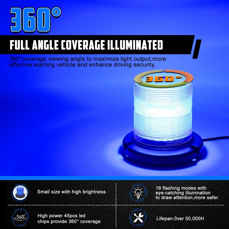 OPPBUY Beacon Strobe Police Lights with Magnetic Base,Blue Strobe Light