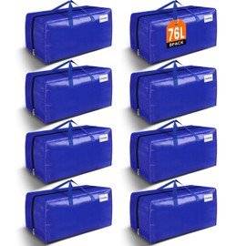 BlissTotes Moving Bags, Heavy Duty Moving Supplies & Storage Bags, Extra Large Packing Bags, Boxes with Tag Pockets, Collapsible Fold Flat Storage Totes, Alternative to Box and Bin, 76L, 8 Packs