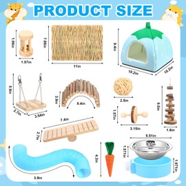 Youyole 13 Pcs Guinea Pig Starter Kit Hamster Hideout Bed Rabbit Enrichment Toys Cage Accessories Bunny Hides Tunnel Gerbil House Chew Toys with Pet Food Bowl for Chinchillas Hedgehogs Ferrets(Blue)