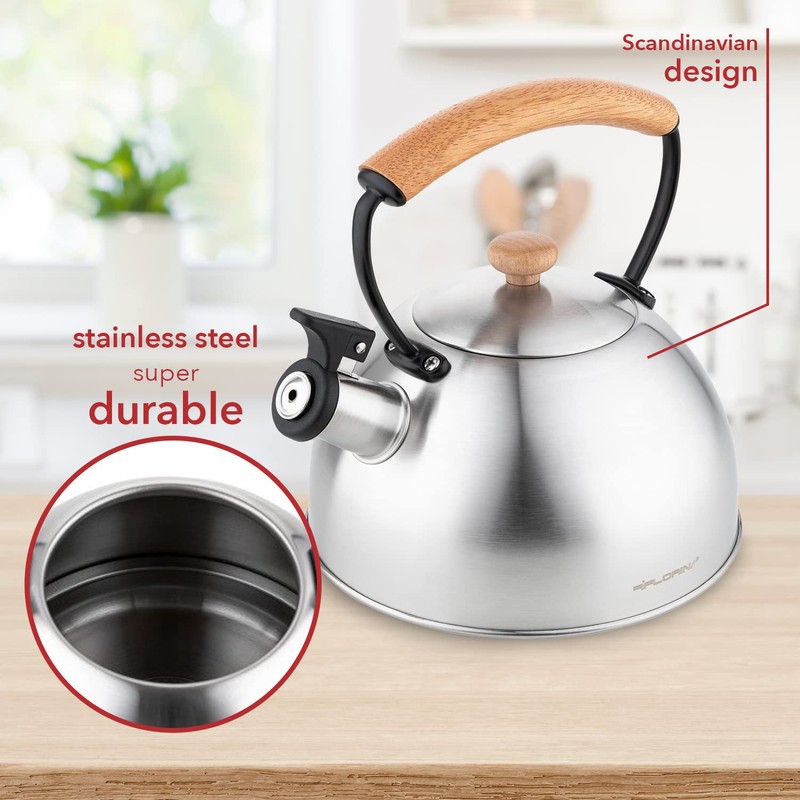 Florina Induction Kettle, Whistling Kettle, Stainless Steel, Silver, 2.3 L,