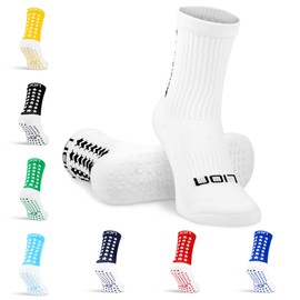 Lion Elite 2.0 Grip Socks – Non-Slip Football Socks with Dual Grip – Pairs with Sleeves, Adults & Kids Sizes, Colours To Match Team Kit - White | Small