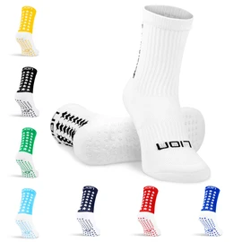 Lion Elite 2.0 Grip Socks – Non-Slip Football Socks with Dual Grip – Pairs with Sleeves, Adults & Kids Sizes, Colours To Match Team Kit - White | Small