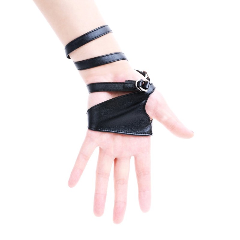 JISEN Women Half Palm Fingerless PU Leather Night Bar Band