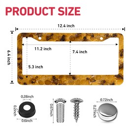 Bee Honeycomb License Plate Frame - 2 Packs Universal Stainless Steel Car License Plate Frames Covers Holder Rustproof for Men Women