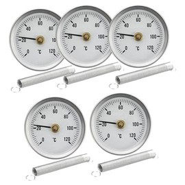 Yoiimiya 63mm Pipe -on Dial Thermometer Temperature Round Plate Gauge with Spring,Range 0-120℃, Aluminum Case, 5Pcs Set, Silver