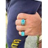 HarlemBling Blue Genuine Turquoise Mens Real Solid 925 Sterling Silver