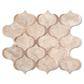 OYASIMI 1 Sheet Arabesque Peel and Stick Backsplash Tile, Stick on Backsplash for Kitchen and Bathroom Wall, Beige Stone Look PVC Mixed Metal Aluminum