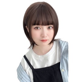 Brightlele hf1514-CR Wig, Short Bob, Full Wig, Wig, Wolf, Flashy Hair, Ear Hooks