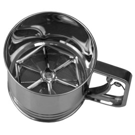 Home Basics Large Stainless Steel Shaker Sieve Cup Mesh Crank Flour Sifter, Silver