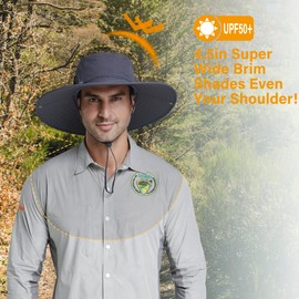 PivotWing Sun Hat Men's Wide Brim UPF 50+ Fishing Hat Waterproof Outdoor Fishing Hat, darkgray