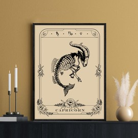 SERIMINO Witchy Framed Wall Art, Capricorn Tarot Canvas Prints Paintings, Horoscope Dark Academia Home Decor Aesthetic, 12X16inch Gothic Wall Decor for Room