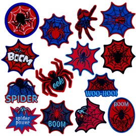 14Pcs Hero Spider Iron on Embroidered Patches Applique Spiderweb Letter Sew on Hero Spider Iron on for Clothes Hats Backpacks Jackets Accessories (Spider)
