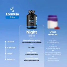 Night Blend Con 90 Cápsulas Suplemento Para Dormir Y Relajación Con Magnesio, Triptófano, 5-htp Y L-teanina | Apoyo Al Descanso Nocturno Y Bienestar |