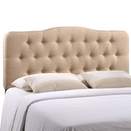 Modway Annabel Tufted Button Linen Fabric Upholstered Queen Headboard in Beige