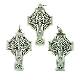 Lot of 3 Oxidized Silver 1 1/2 Inch Celtic High Cross Irish Pendant