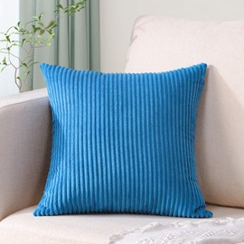 Artscope Cozy Striped Corduroy Pillow Covers Super Soft Decorative Square Throw Pillow Covers Case Cushion Covers for Sofa Couch Bedroom Car Decor 24 x 24 Inches, Blue