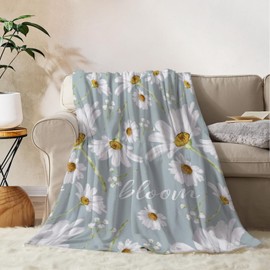 YeeJu Daisy Throw Blanket 50x60 White Floral Blanket Throw Blanket for Couch Sofa Bed Soft Cozy Lightweight Fuzzy Plush Fleece Blankets Spring Summer Flower Decorations Blanket 50 by 60