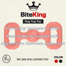 BiteKing Natural Rubber Dog Toys for Medium Aggressive Chewers - Lifetime Replacement - Tough Tug War Dog Toy for Medium Dogs Tooth Clean, Red