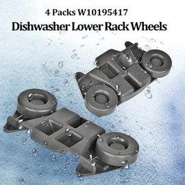 4 Pack W10195417 UPGRADED Dishwasher Wheels Lower Dish rack Wheel for Kitchen-Aid Whirlpool Kenmore Dishwasher Rack Roller Replacement Part Number WPW10195417 AP4538395 AP6016764 PS2579553 PS11750057