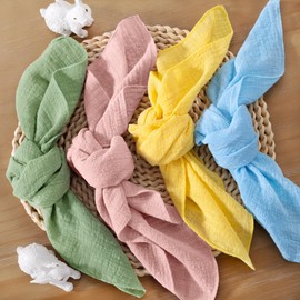 DeZerlor Easter Cloth Napkins Set of 12 Mixed Color Boho Gauze Napkins Cloth Washable Decorative Cotton Napkins 16.5X 16.5 Inches for Wedding Baby Shower Bridal Shower Dinner Tea Party Decorations