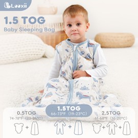 Looxii Baby Sleeping Bag 1.5 Tog Winter Baby Sleep Sack 0-6 Months 100% Cotton Soft Warm Wearable Blanket for Newborn Infant Toddler Boys and Girls Blue Horse